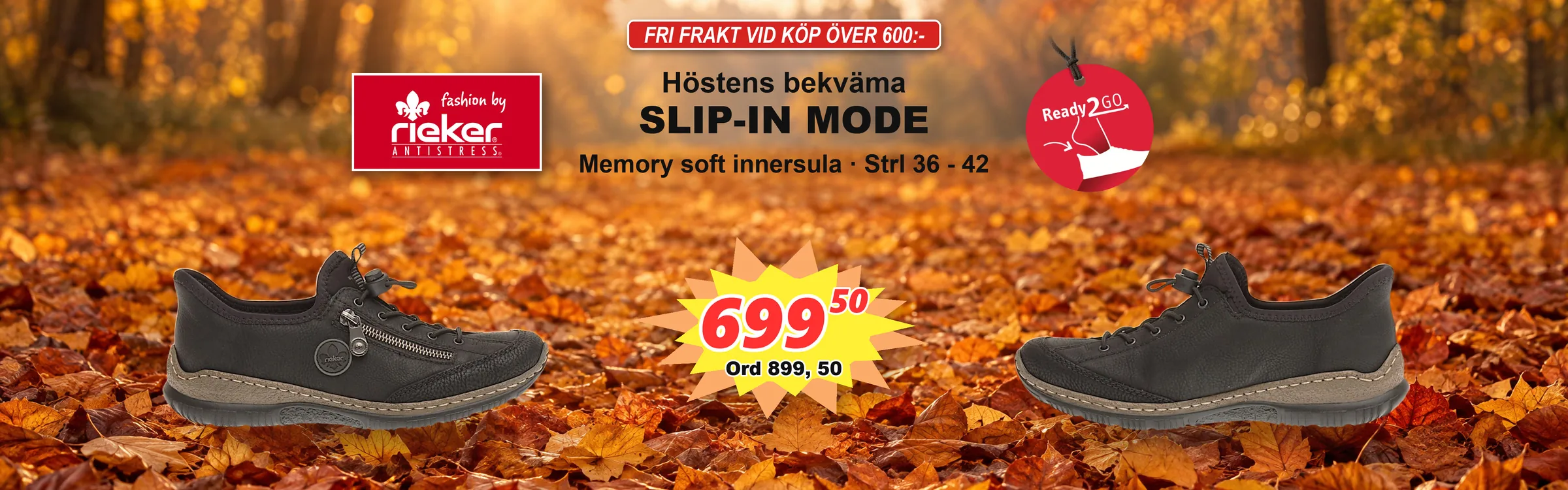 Rieker Antistress slip-in dam i svart – höstkampanj 699,50 kr, ord 899,50 kr, storlek 36–42